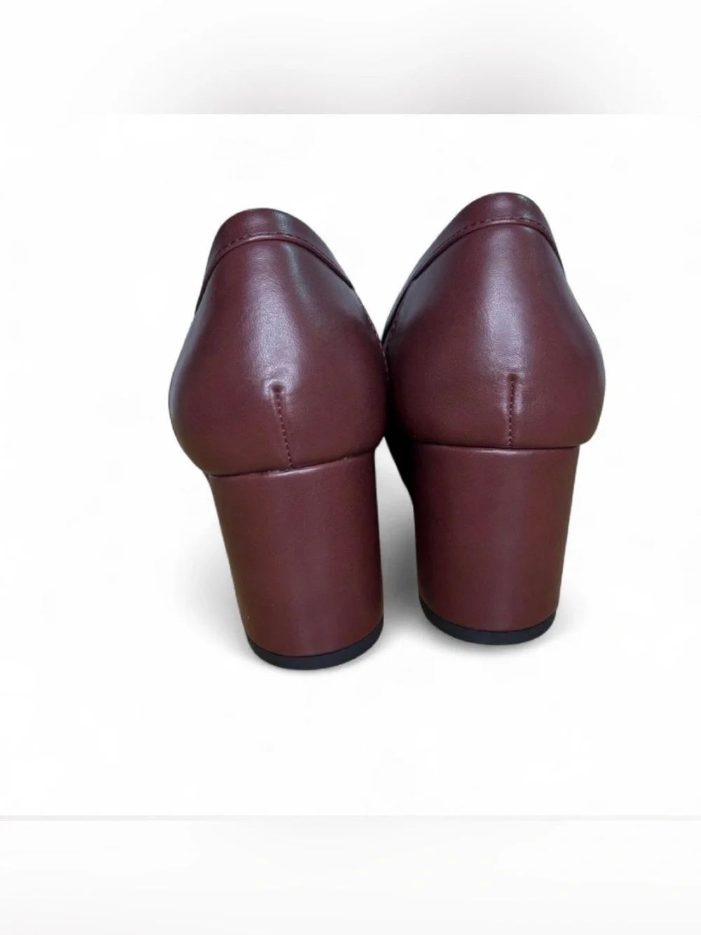 Women's Burgundy Leather Block Heel Loafers
